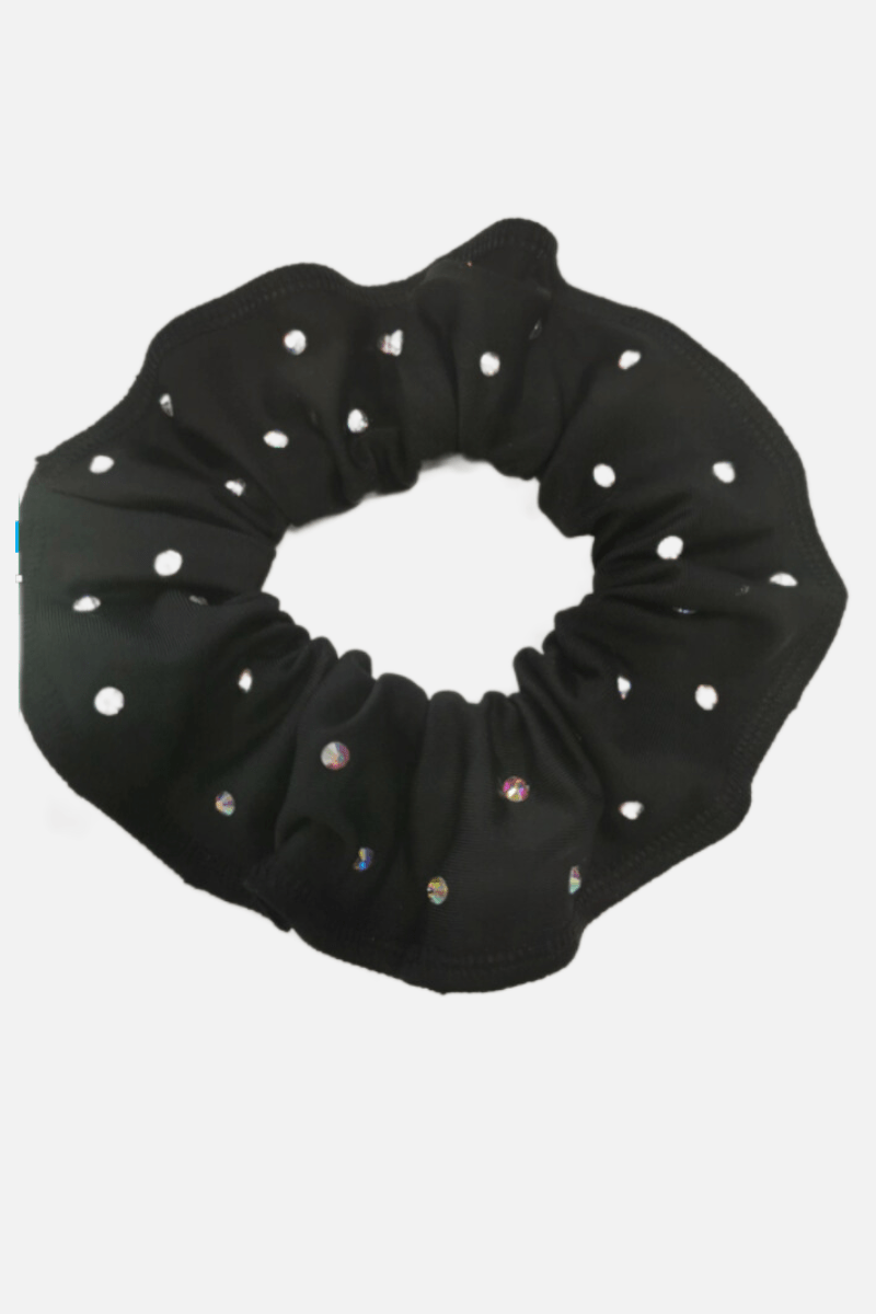 Black Lycra Scrunchie with Stones - simple - Quatro Gymnastics UK